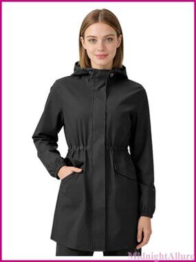 Women's Long Rain Jacket Waterproof Lightweight Hooded Trench Coat Packable